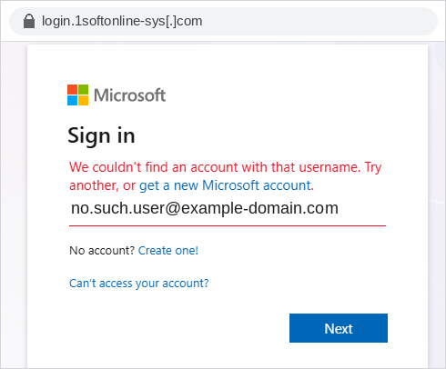 Step three: an address on an unrecognised domain returns the consumer error message